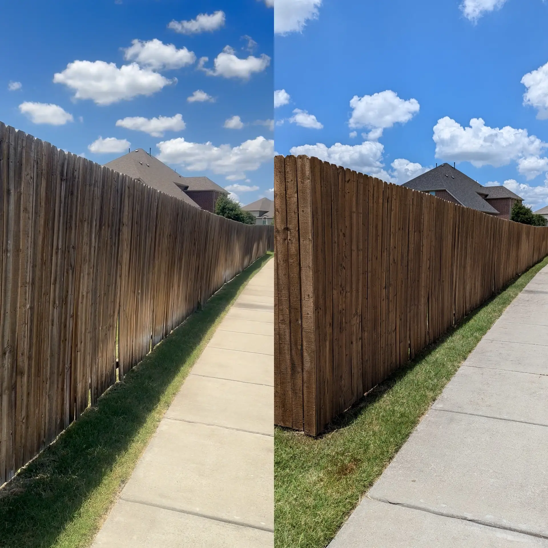 Wooden fence after professional pressure washing and conditioning service